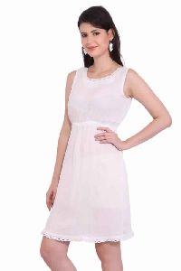 Rayon Crepe Solid A-Line White Dress