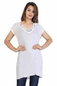 Rayon Crepe Women White Short Sleeve Formal Wear