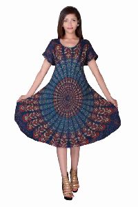 Rayon Women Mandala Blue Dress
