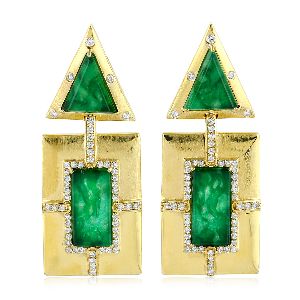 18k Yellow Gold Green Jade Dangle Earrings
