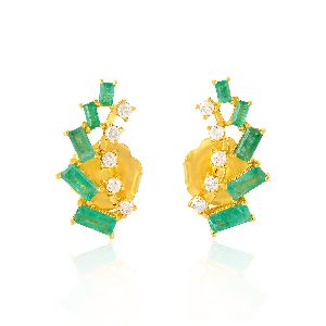 designer gold baguette emerald stud earrings