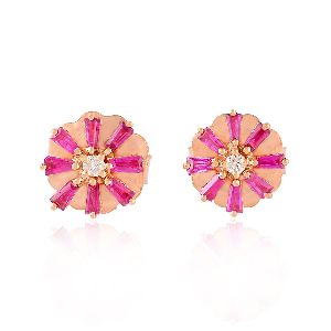 designer rose gold baguette ruby stud earrings