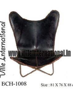 Antique Black leather Butterfly Chair