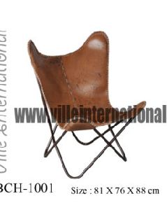 Iron Metal Butterfly Chair Antique Brown Leather