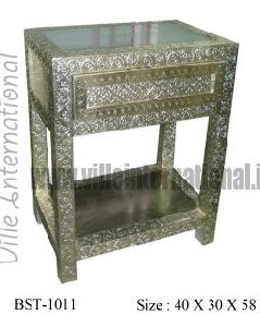 White metal embossed bedside table