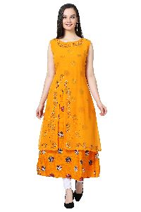 Swarovski Work Front Slit  Designer Yellow Kurti