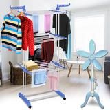 DOUBLE POLE CLOTH DRYING STAND WITH MINI PEDESTAL FAN