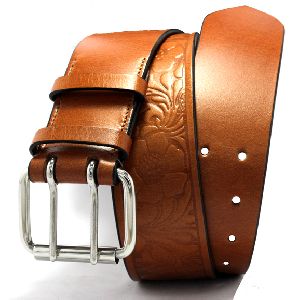 Leather Belt with Double Pin Stainless Steel Buckle