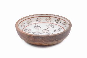 Leaf Pattern Printed Handcrafted Wooden Bowl