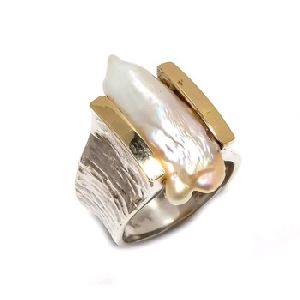Natural Two tone Pearl Silver ring