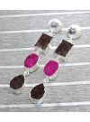 Brown And Pink Natural Agate Druzy Silver Plated Drop/Dangle Earring