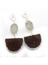 Brown Natural Agate Druzy Silver Plated Drop/Dangle Earring Jewelry