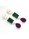 Green And Purple Natural Agate Druzy Silver Plated Drop/Dangle Earring