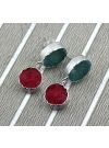 Green And Red Natural Agate Druzy Silver Plated Drop/Dangle Earring