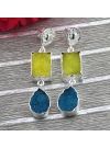 Lemon And Light Blue Natural Agate Druzy Silver Plated Drop/Dangle Earring