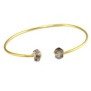 Natural Herkimer Diamond Gold Plated Adjustable Petty Bangle Bracelet