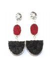 Red And Black Natural Agate Druzy Silver Plated Drop/Dangle Earring