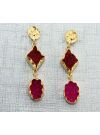 Red And Pink Natural Agate Druzy Gold Drop/Dangle Earring