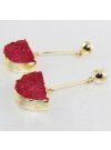 Red Natural Sugar Druzy Drop Dangle Gold Plated Long Wire D Shape Earring
