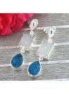 White Light Blue Natural Agate Druzy Silver Plated Earring