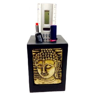 Brass buddha pen holder