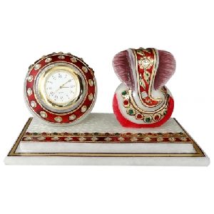 Marble Clock With Ganesh Ji