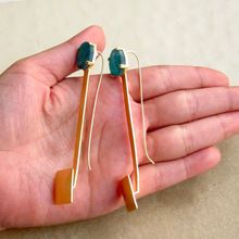 Blue Jade Contemporary Gold Metal Long Dangle Earrings