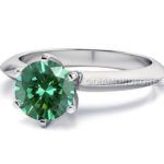 Green Moissanite Six Prong Solitaire Engagement Ring