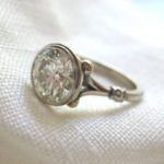 Off white round cut moissanite Antique engagement Ring