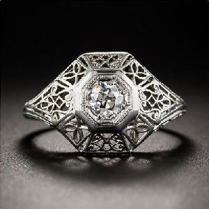 Round Cut White Moissanite filigree design Engagement Ring 925 Silver