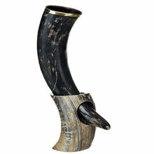 VIKING DRINKING HORN WITH HORN STAND ROUGH