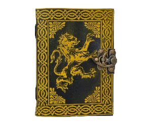 Lion Leather Journal Yellow With Black Color Design Celtic Note Book