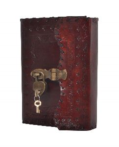 New Antique Design Embossed Leather Journal Key Lock Blank Cotton Paper 120 Pages Blank Paper Diary