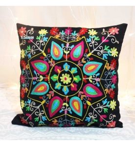 Black Floral Suzani Decorative Pillow