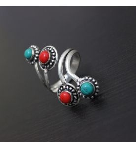 Turquoise and Red Stone Bohemian Ring