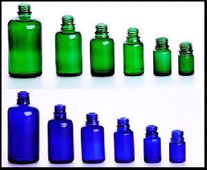Blue and Green Amber Bottles