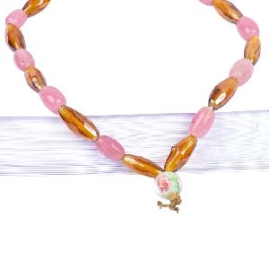 Brown Pink Mixed Bead Necklace