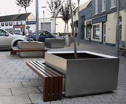 Silver Rectangle SS Planter With Bench
