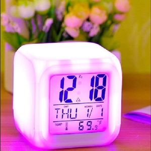 Square White Colour Changing Alarm Clock