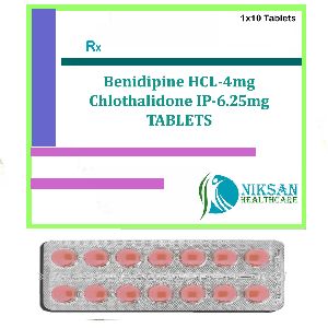 BENIDIPINE HCL 4MG CHLOTHALIDONE IP 6.25MG TABLETS