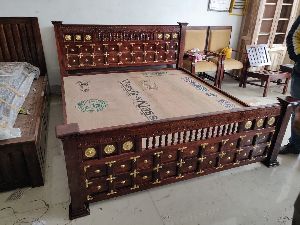 Solid sheesham wood brass raj bed