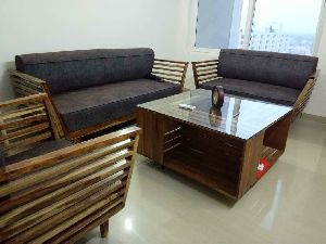 Solid sheesham wood classic sofa set with table