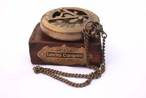 Brass Sundial Compass with Leather Case and Chain - Push Open Compass - Steampunk Accessory - Antiqu