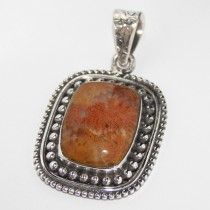 SILVER FOSSIL CORAL GEMSTONE PENDANT
