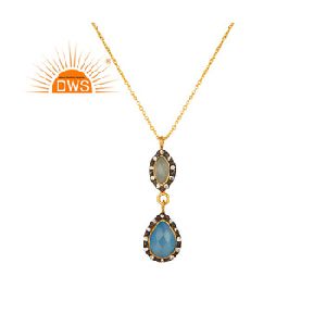 CZ Blue Chalcedony Gemstone Pendant Necklace