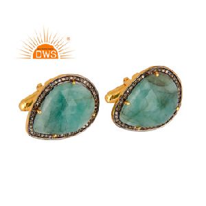 Pave Diamond and Emerald Gemstone Cufflinks