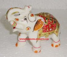 Hand Crafted Indian Royal Elephant Gold Painted Marble Item