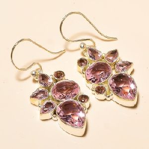 hand made rose quartz 925 sterling silver earring
