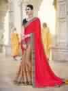 Indian Women Red Colour Moss Chiffon Half-Half Saree