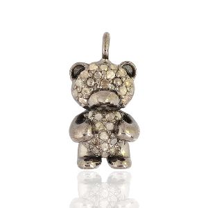 sterling silver and pave diamond teddy bear design charm pendant